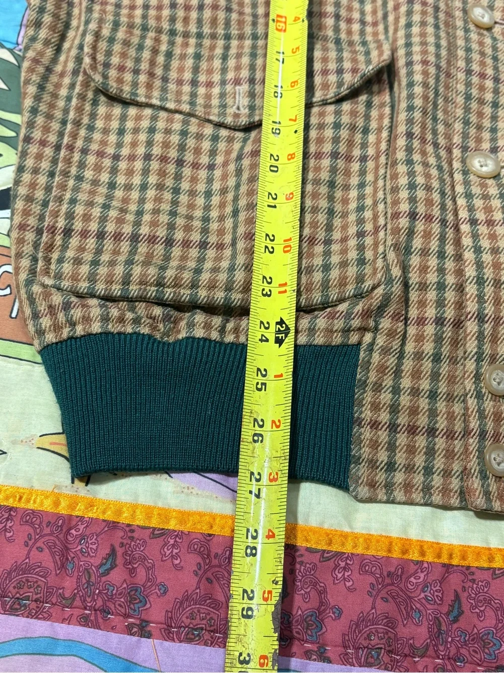 VINTAGE 80s 90s Polo Ralph Lauren Plaid Wool Bomber Jacket Beige Green